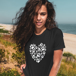 Camiseta Impressões de Pata de Cachorro e Gato Coração Dia