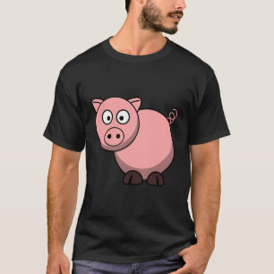 Camiseta Impressora de Cartoon Feliz Pig com Camisinha Bran