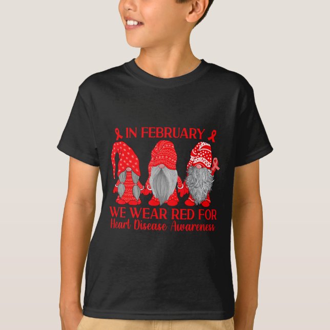 Camiseta In February We Wear Red Ribbon Heart Disease Aware (Frente)