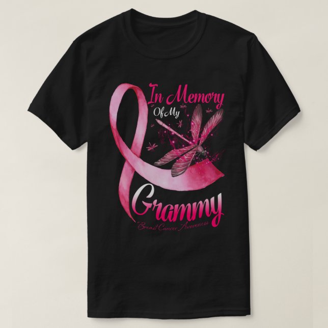 Camiseta In Memory of My Grammy Dragonfly Breast Cancer Awa (Frente do Design)