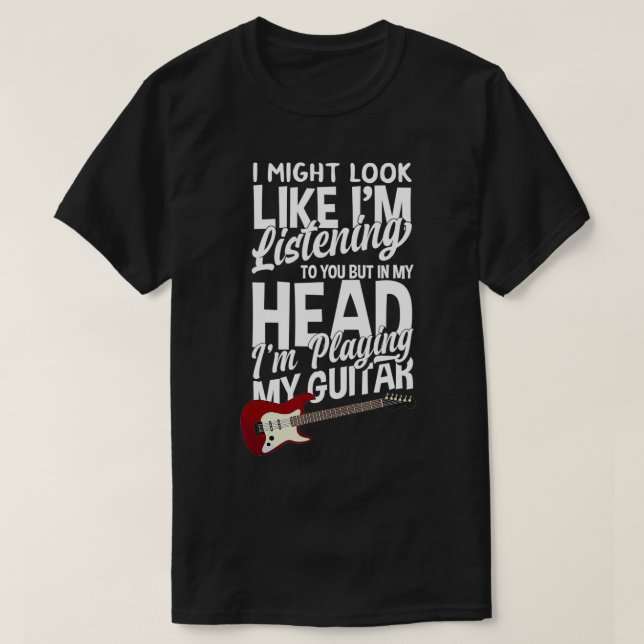 Camiseta In My Head I'm Playing My Guitar Funny Guitarist  (Frente do Design)