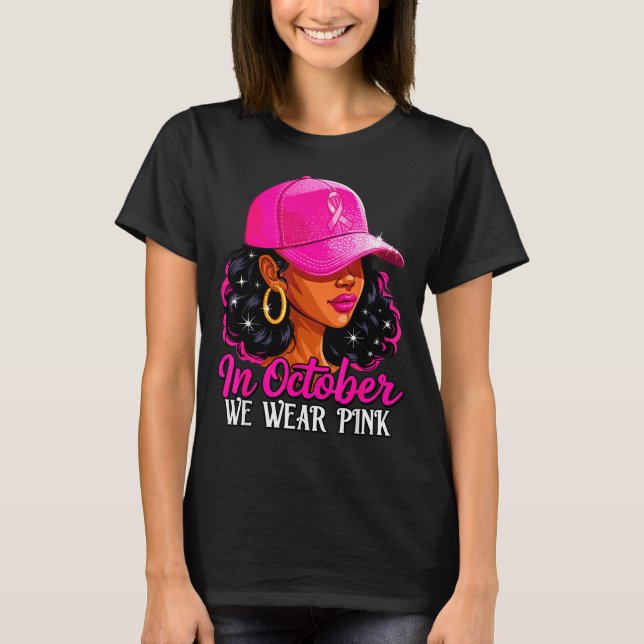 Camiseta In October We Wear Nk Black Women Breast Cancer Aw (Frente)