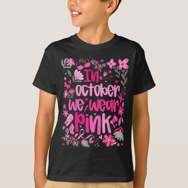 Camiseta In October We Wear Nk Boho Floral Breast Cancer Aw (Frente)
