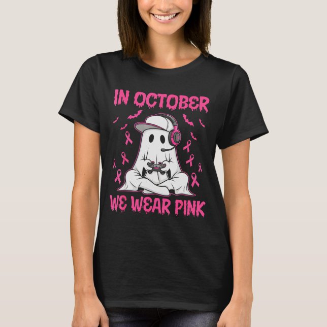 Camiseta In October We Wear Nk Breast Cancer Gaming Ghost Y (Frente)
