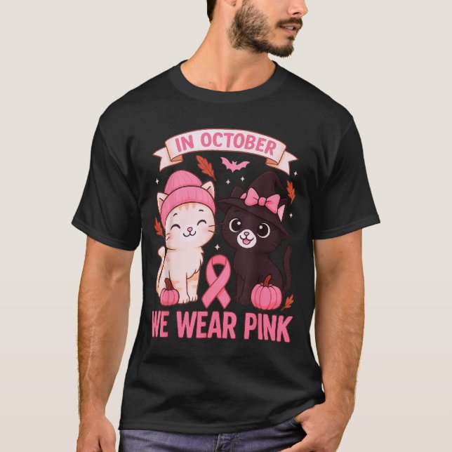 Camiseta In October We Wear Nk Cute Cat Breast Cancer Aware (Frente)