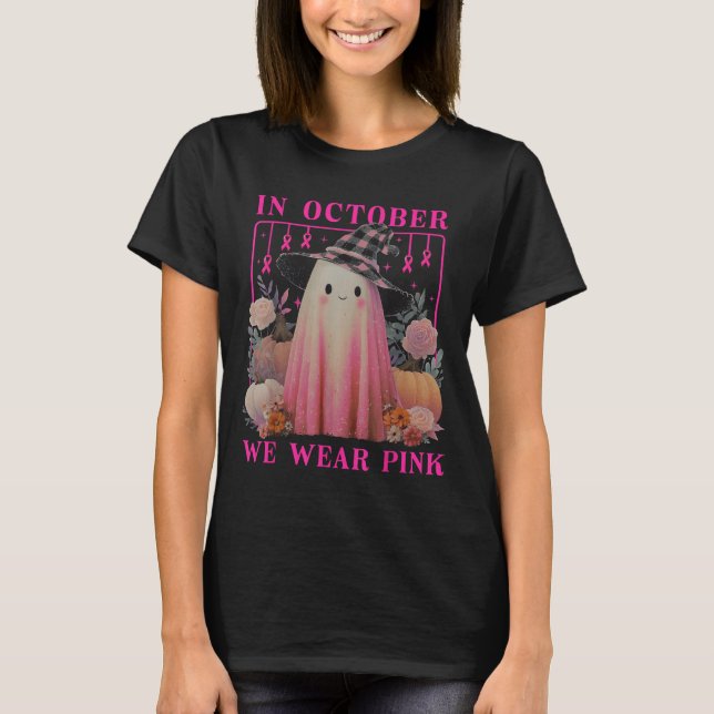 Camiseta In October We Wear Nk Ghost Halloween Breast Cance (Frente)
