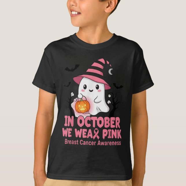 Camiseta In October We Wear Nk Ghost Witch Breast Cancer Aw (Frente)