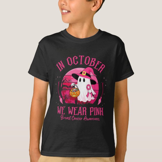 Camiseta In October We Wear Nk Ghost Witch Breast Cancer Aw (Frente)
