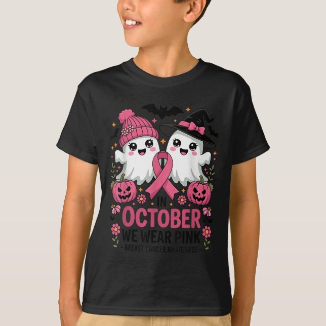 Camiseta In October We Wear Nk Ghost Witch Breast Cancer Aw (Frente)