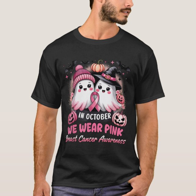 Camiseta In October We Wear Nk Ghost Witch Breast Cancer Aw (Frente)