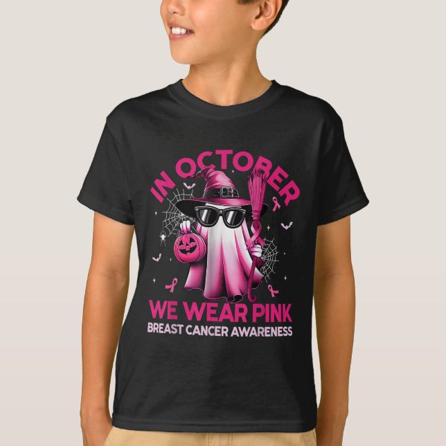 Camiseta In October We Wear Nk Ghost Witch Breast Cancer Aw (Frente)