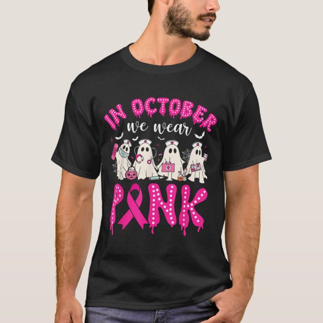 Camiseta In October We Wear Nk Ribbon Ghost Nurse Halloween (Frente)