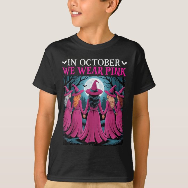 Camiseta In October We Wear Nk Witch Halloween Breast Cance (Frente)