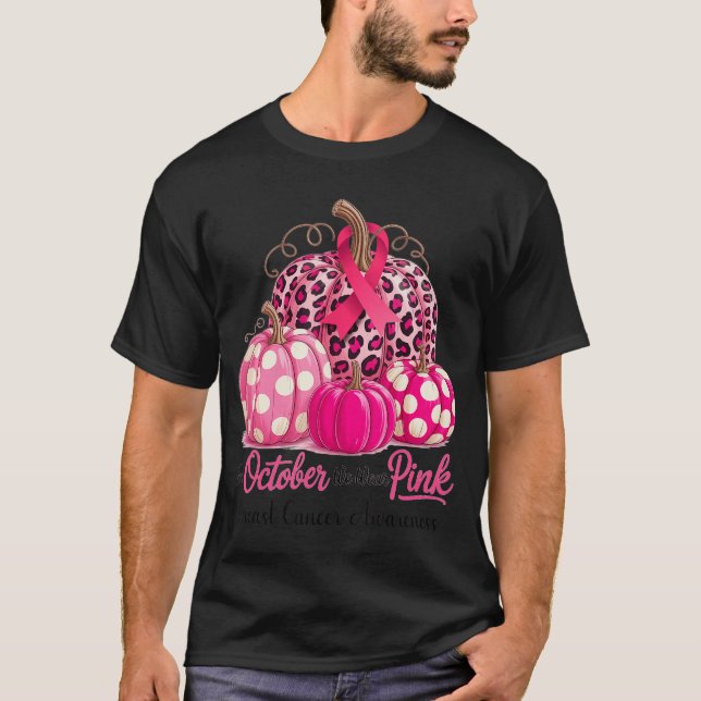 Camiseta in October We Wear Pink Breast Cancer Pumpkin Fall (Frente)