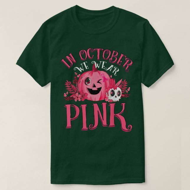 Camiseta In October We Wear Pink Breast Cancer Pumpkin Hall (Frente do Design)