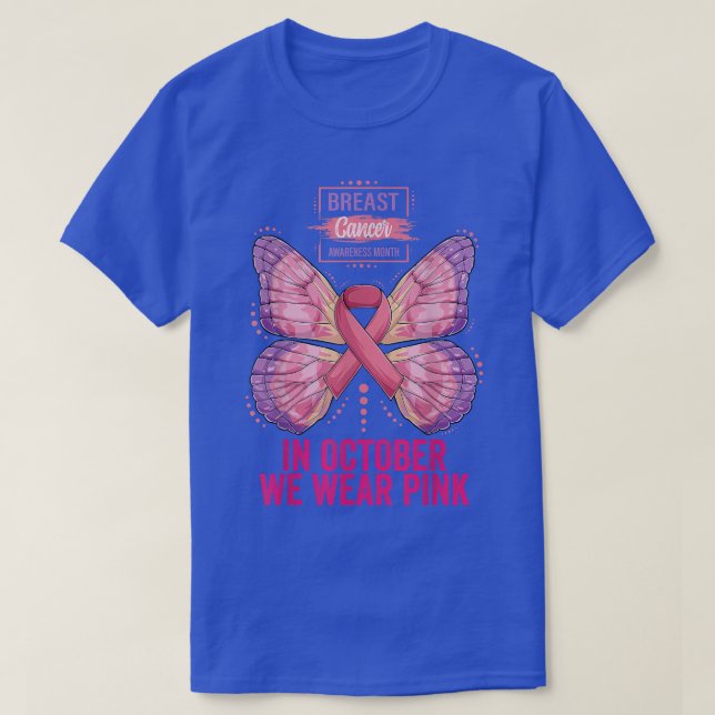 Camiseta In October We Wear Pink Butterfly Breast Cancer Aw (Frente do Design)