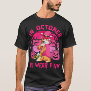 Camiseta In October We Wear Pink Corgi Dog Halloween Breast