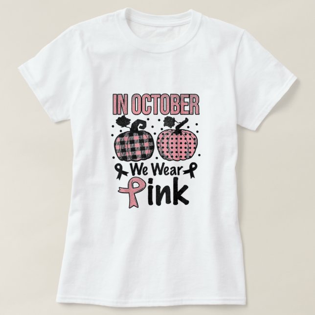 Camiseta In October we wear pink Happy Halloween Breast can (Frente do Design)