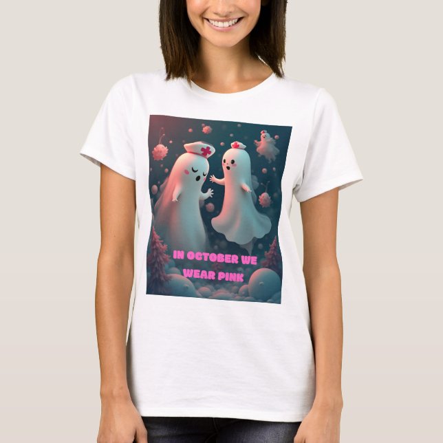 Camiseta In October We Wear Pink Nurse Ghost Halloween 2025 (Frente)