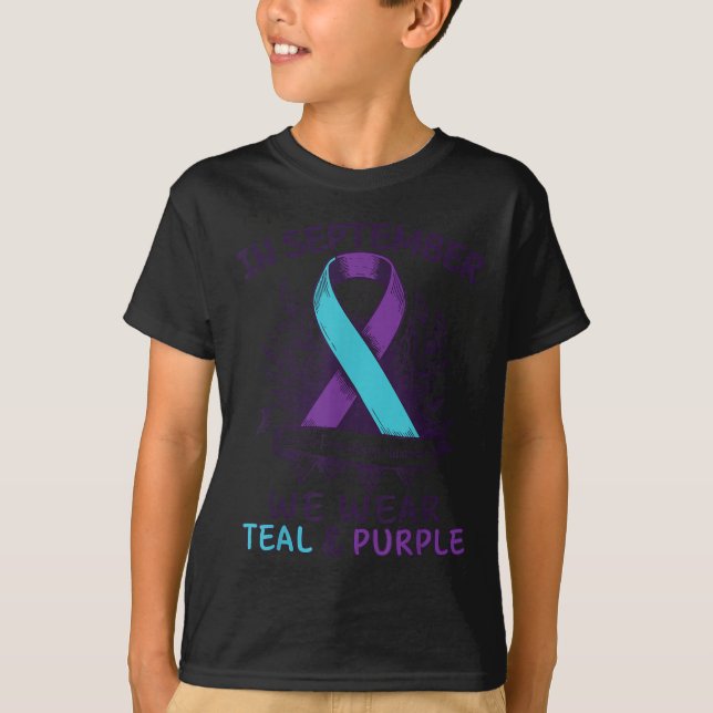 Camiseta In September We Wear Teal Purple Ribbon Suicide Pr (Frente)