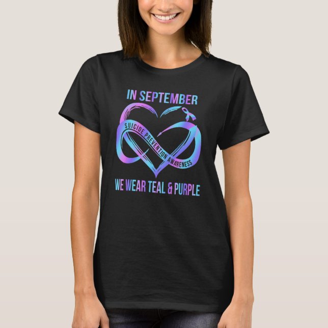 Camiseta In September We Wear Teal & Purple Suicide Prevent (Frente)