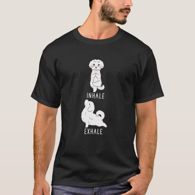 Camiseta Inalar Exalar Yoga com Cão Maltês (Frente)