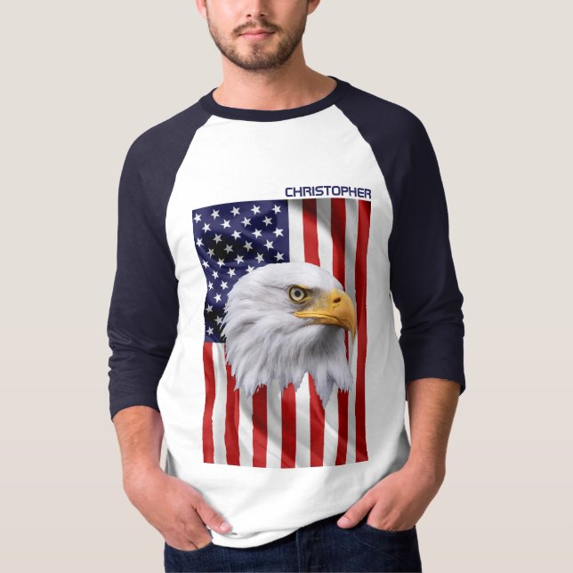 Camiseta Incrível Águia Americana, Bandeira Americana, Patr (Frente)