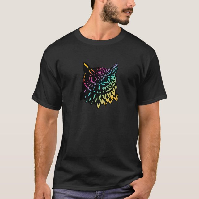 Camiseta Incrível Cabeça Colorida de Coruja (Frente)