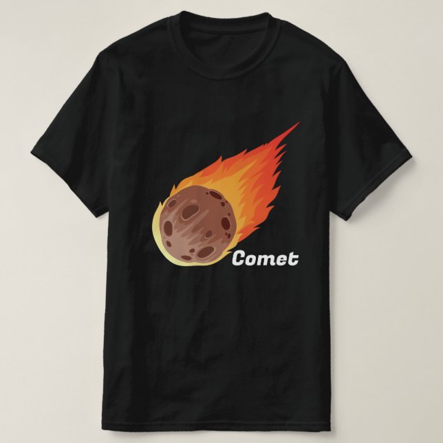 Camiseta Incrível cometa com fogo L Universo Negro (Frente do Design)