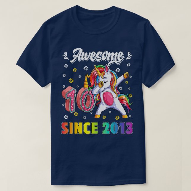 Camiseta Incrível Dabbing Unicorn Birthday, 10 anos (Frente do Design)
