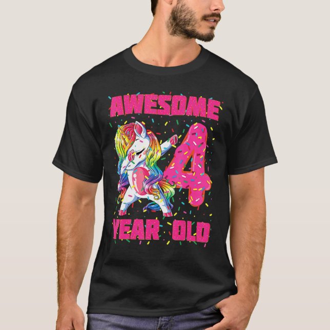Camiseta Incrível Dabbing Unicorn Rosquinha 4º aniversário  (Frente)