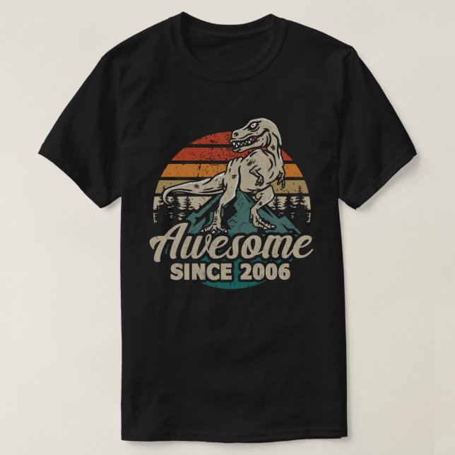 Camiseta Incrível Desde 2006 Dinossauro 17 Ano 17 Aniversár (Frente do Design)