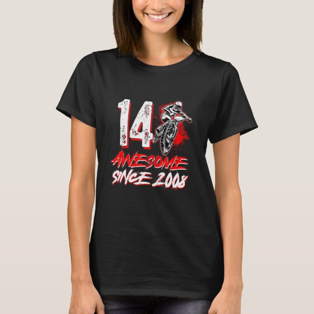 Camiseta Incrível Desde 2008 14 Birthday BMX Bike Rider 14 (Frente)