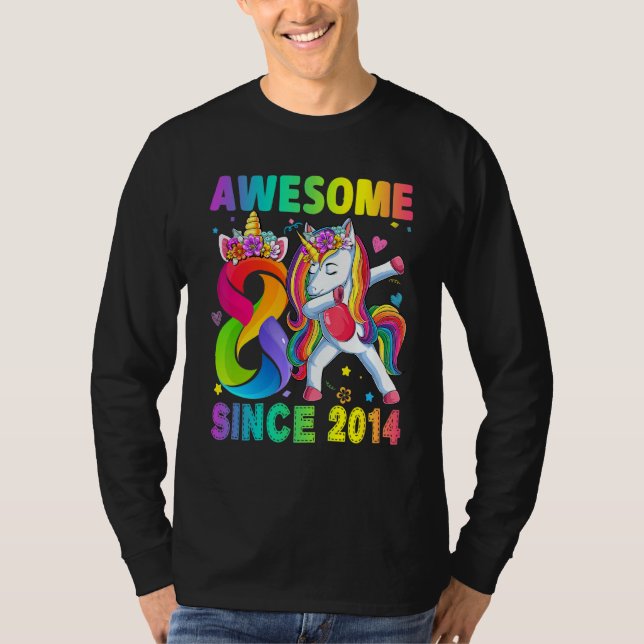 Camiseta Incrível desde 2014, Dabbing Unicorn 8º aniversári (Frente)