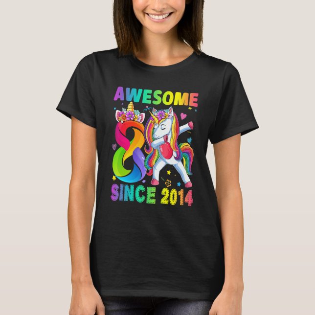 Camiseta Incrível desde 2014, Dabbing Unicorn 8º aniversári (Frente)