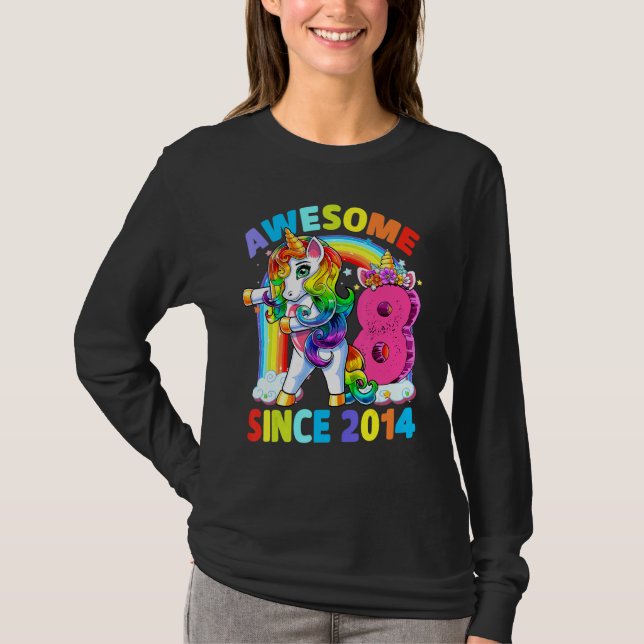 Camiseta Incrível Desde 2014 Dabbing Unicorn 8º aniversário (Frente)