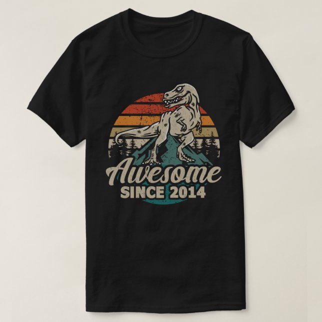 Camiseta Incrível Desde 2014 Dinossauro 9 Ano 9 Aniversário (Frente do Design)