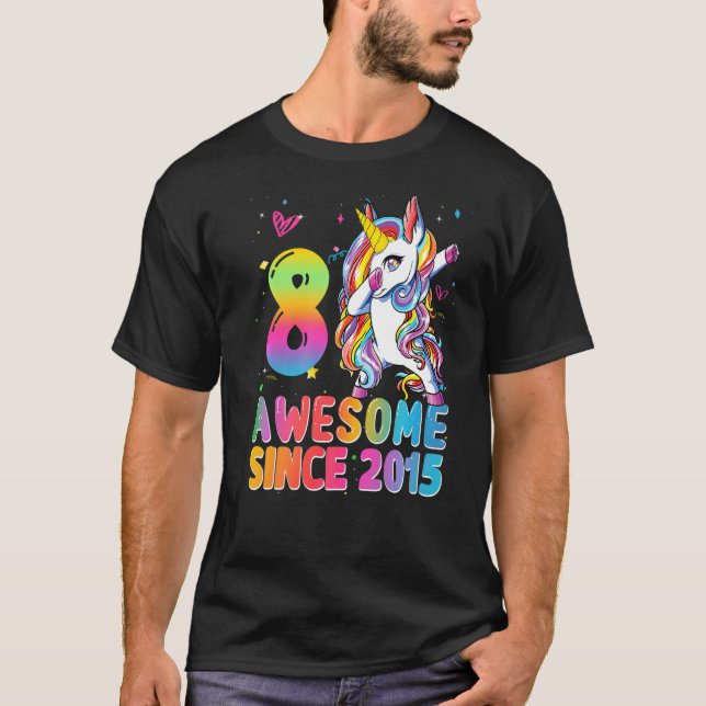 Camiseta Incrível desde 2015, Dabbing Unicorn 8º aniversári (Frente)
