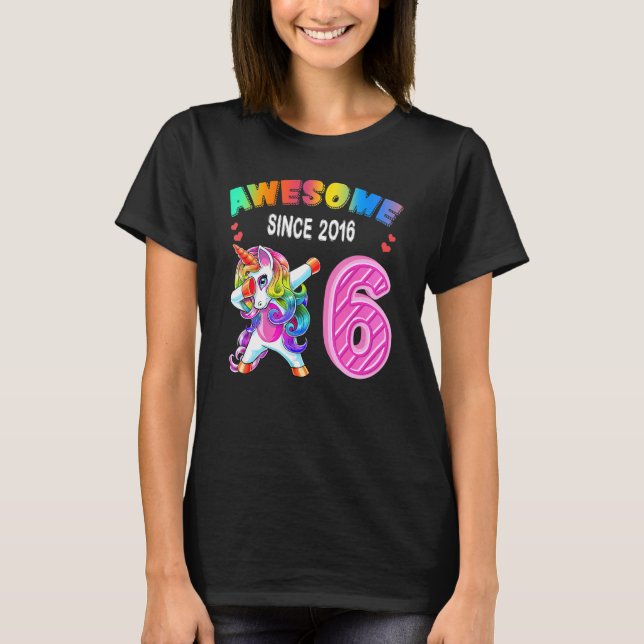 Camiseta Incrível Desde 2016 Dabbing Unicorn 6 Birthday G (Frente)