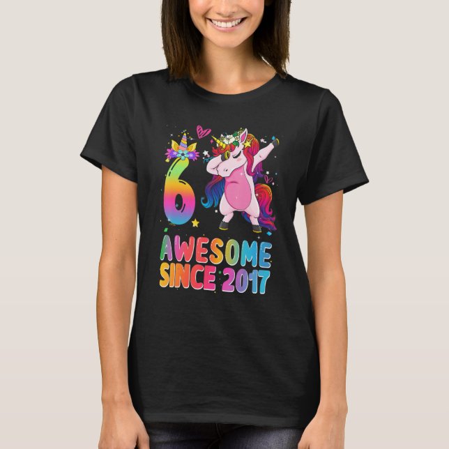 Camiseta Incrível Desde 2017 Dabbing Unicorn 6 Birthday 6 (Frente)