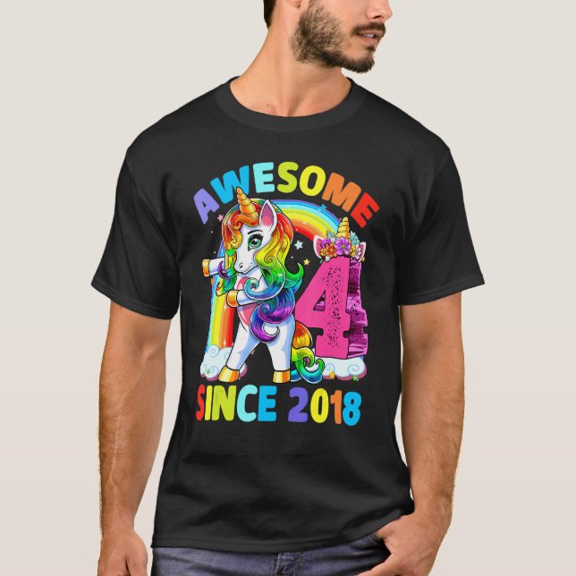 Camiseta Incrível Desde 2018 Dabbing Unicorn 4º aniversário (Frente)