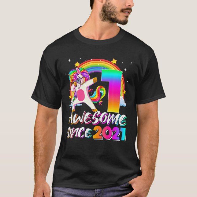 Camiseta Incrível Desde 2021 Dabbing Unicorn primeiro anive (Frente)