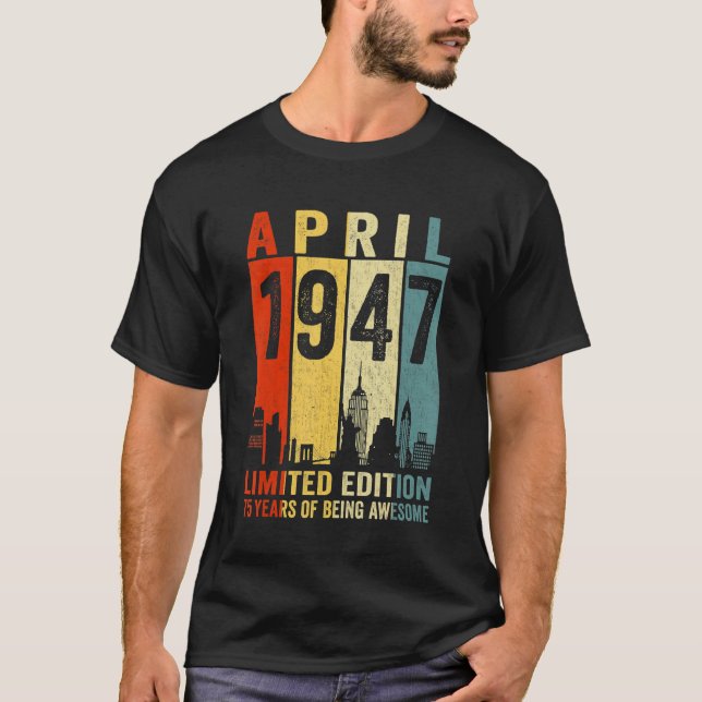 Camiseta Incrível desde abril de 1947, 75º Aniversário da V (Frente)