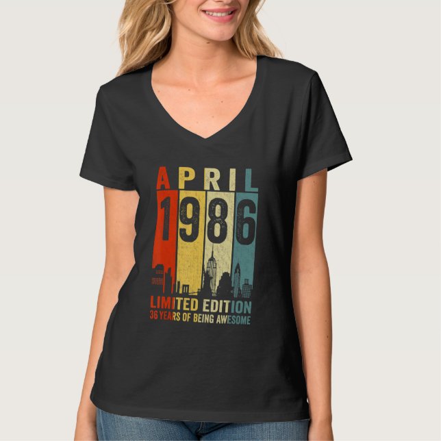 Camiseta Incrível desde abril de 1986, 36º Aniversário da V (Frente)
