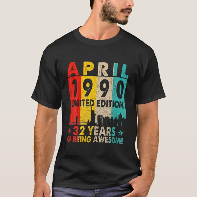 Camiseta Incrível Desde Abril De 1990 32º Aniversário, Vint (Frente)