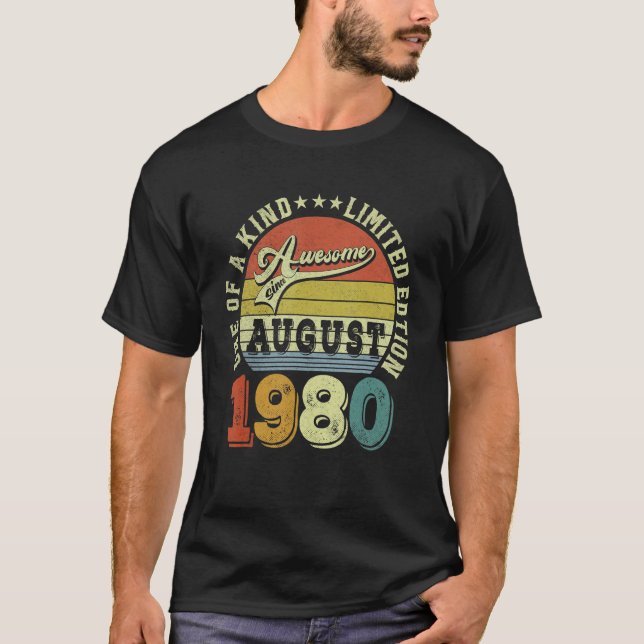 Camiseta Incrível Desde Agosto De 1980 42 Anos De Idade 42  (Frente)