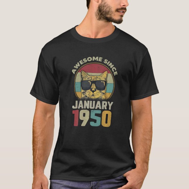 Camiseta Incrível Desde Janeiro de 1950 72º Aniversário Cat (Frente)