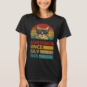 Camiseta Incrível Desde julho de 1943, 80 Birthday Cat