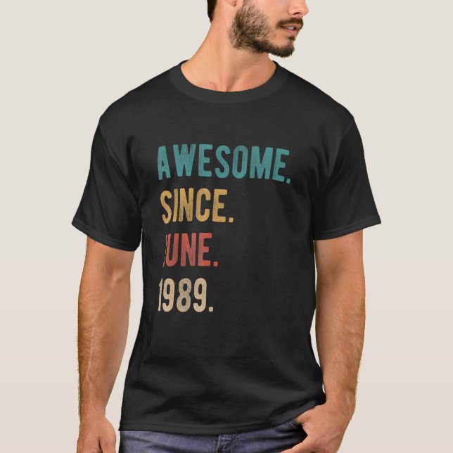 Camiseta Incrível Desde Junho De 1989 33 Anos De Idade 33 A (Frente)