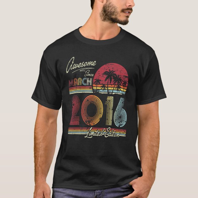 Camiseta Incrível Desde Março De 2016 6 Anos 6 Aniversário  (Frente)